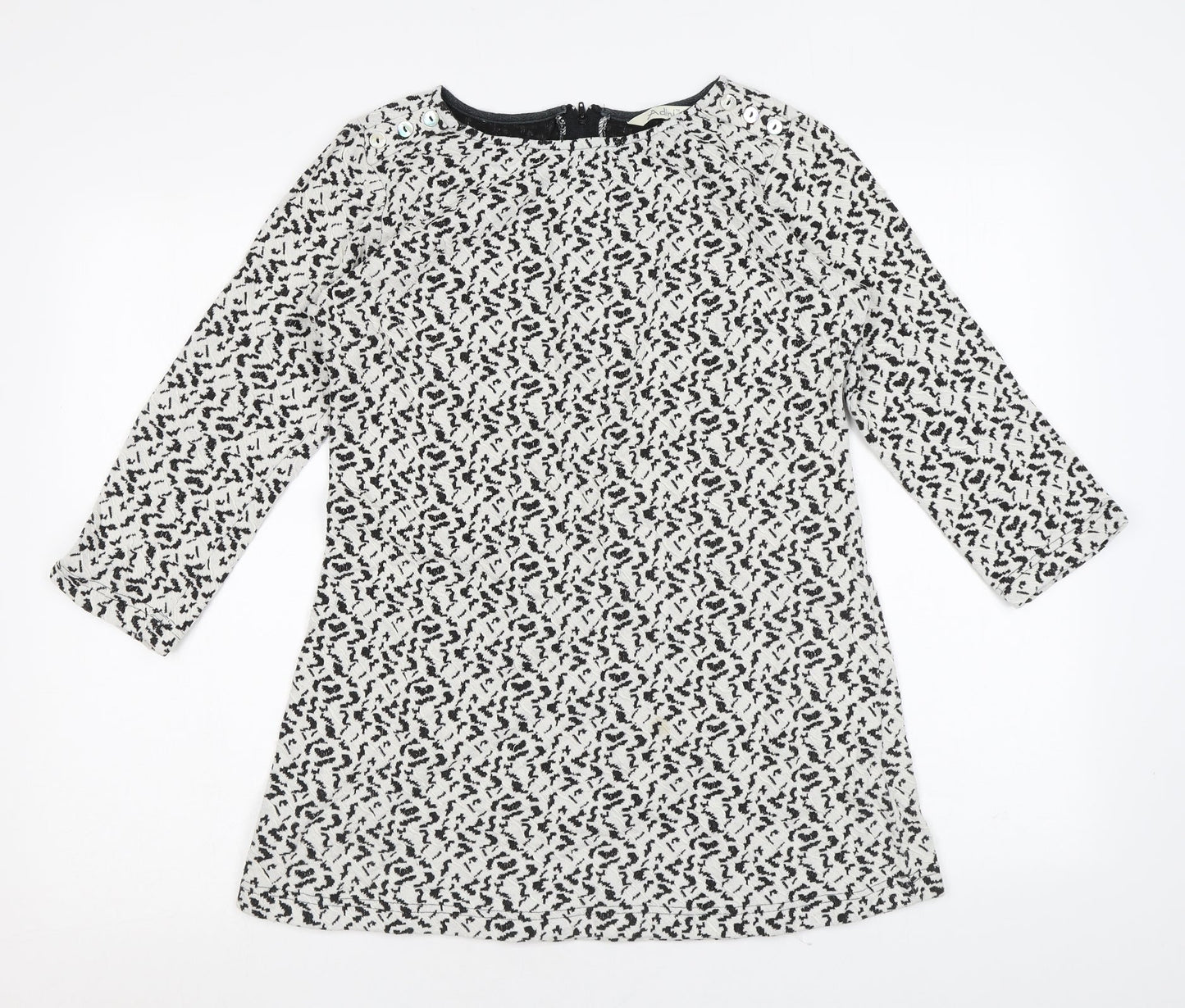 Adini Womens White Geometric Cotton Tunic T-Shirt Size S Round Neck
