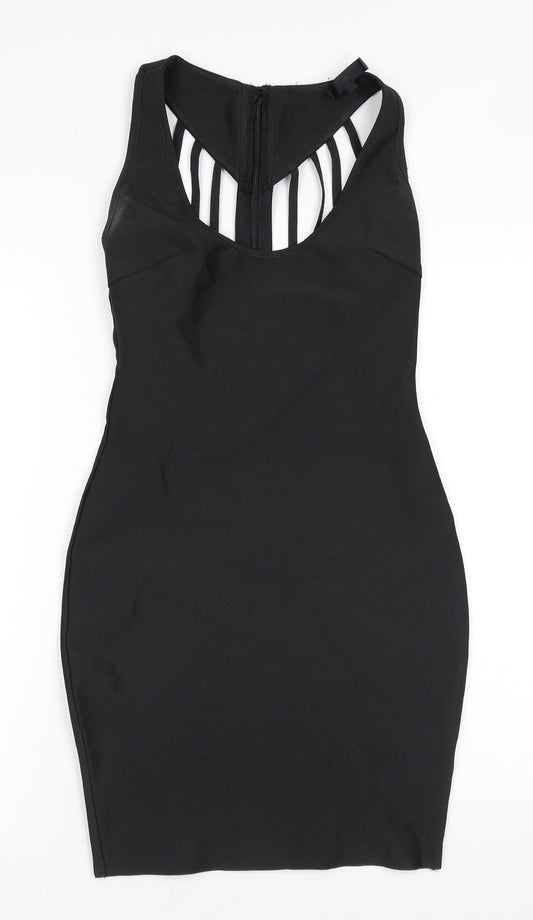 Love & Other Things Womens Black Polyester Bodycon Size S Scoop Neck Zip