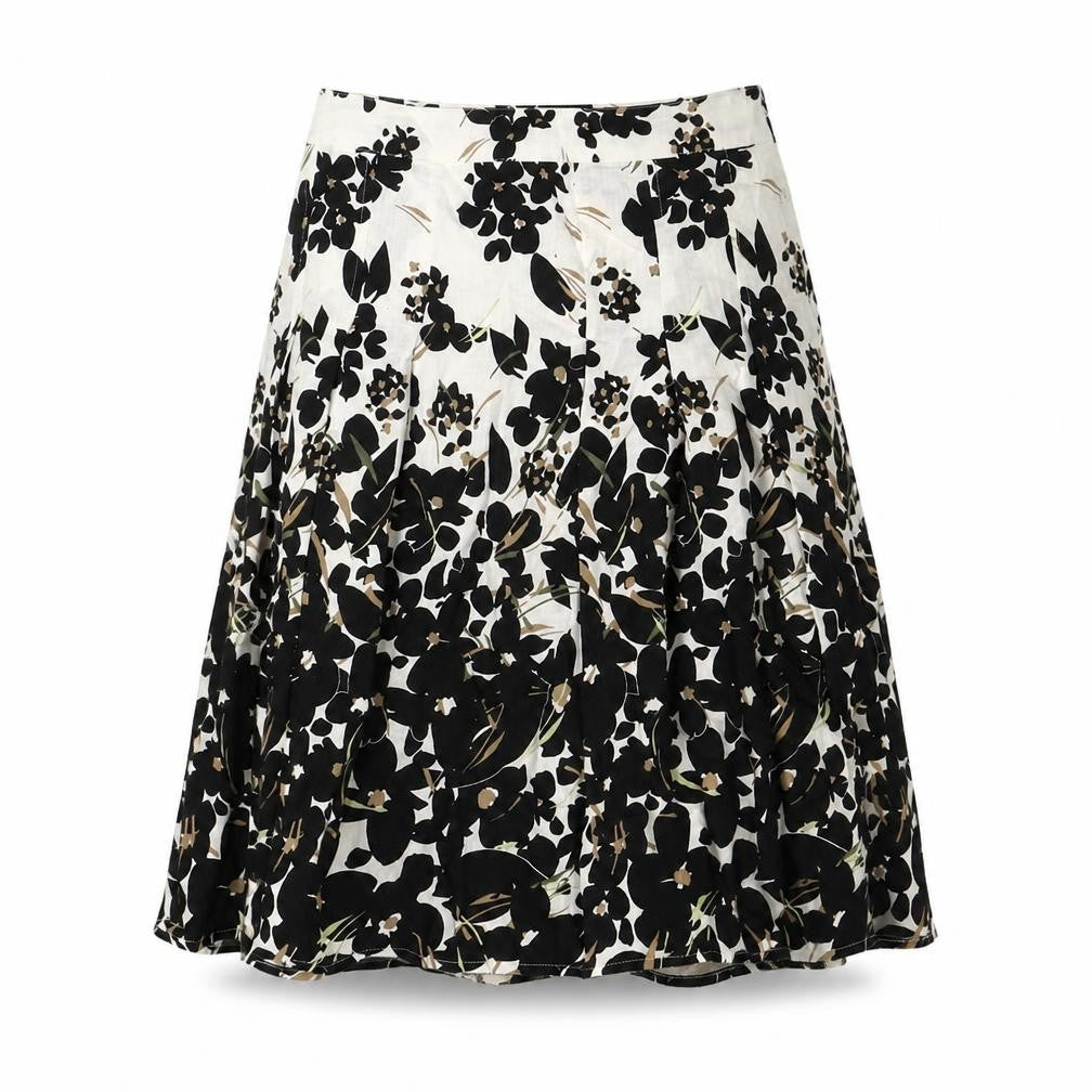 Maine Womens Ivory Floral Cotton Flare Skirt Size 8 Zip