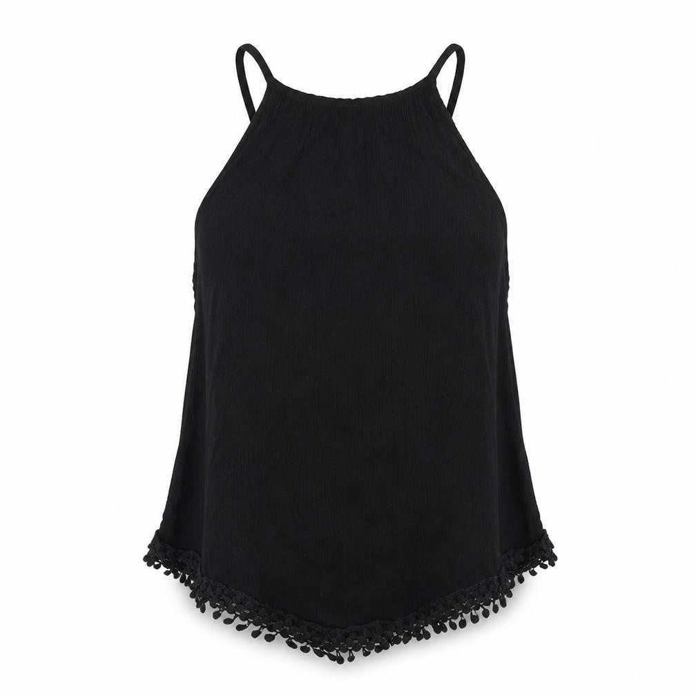 H&M Womens Black Viscose Camisole Tank Size 6 Halter - Tassles