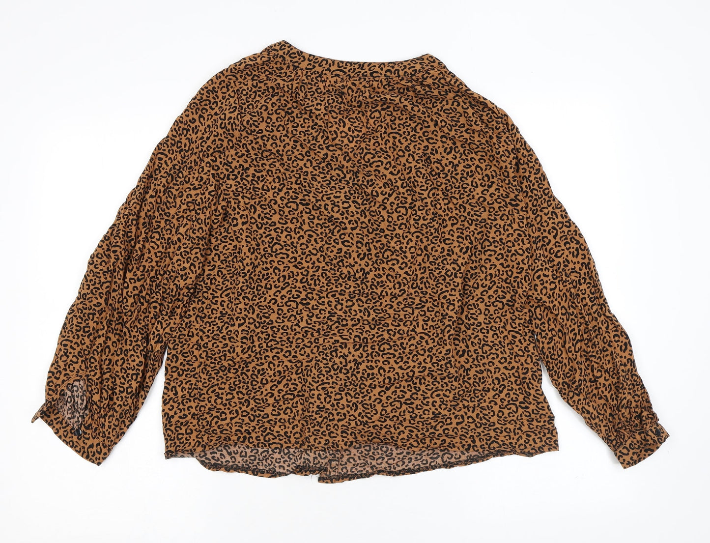 New Look Womens Brown Animal Print Viscose Basic Button-Up Size 12 V-Neck - Leopard Print