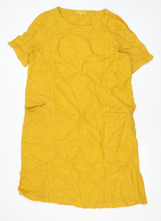 Seasalt Womens Yellow Linen T-Shirt Dress Size 14 Round Neck Pullover - Pockets