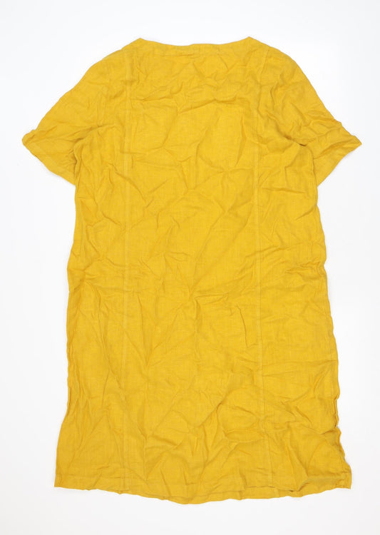 Seasalt Womens Yellow Linen T-Shirt Dress Size 14 Round Neck Pullover - Pockets