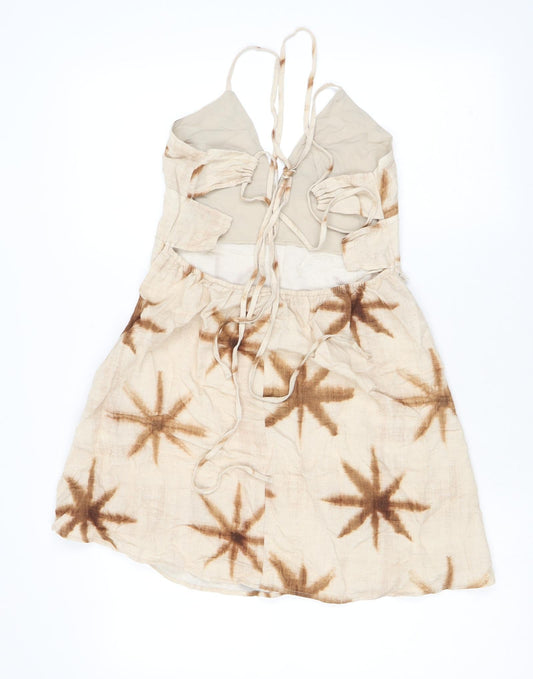 Pull&Bear Womens Beige Geometric Viscose Camisole T-Shirt Size M V-Neck