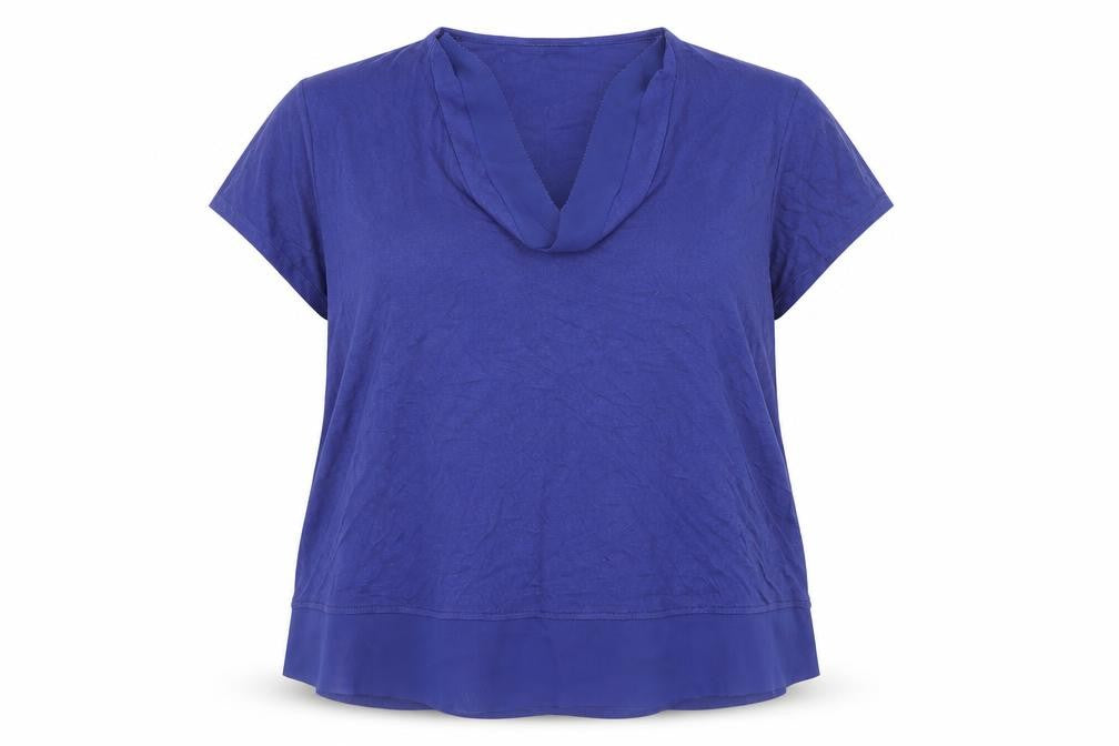 Marks and Spencer Womens Blue Polyester Basic T-Shirt Size 16 Cowl Neck