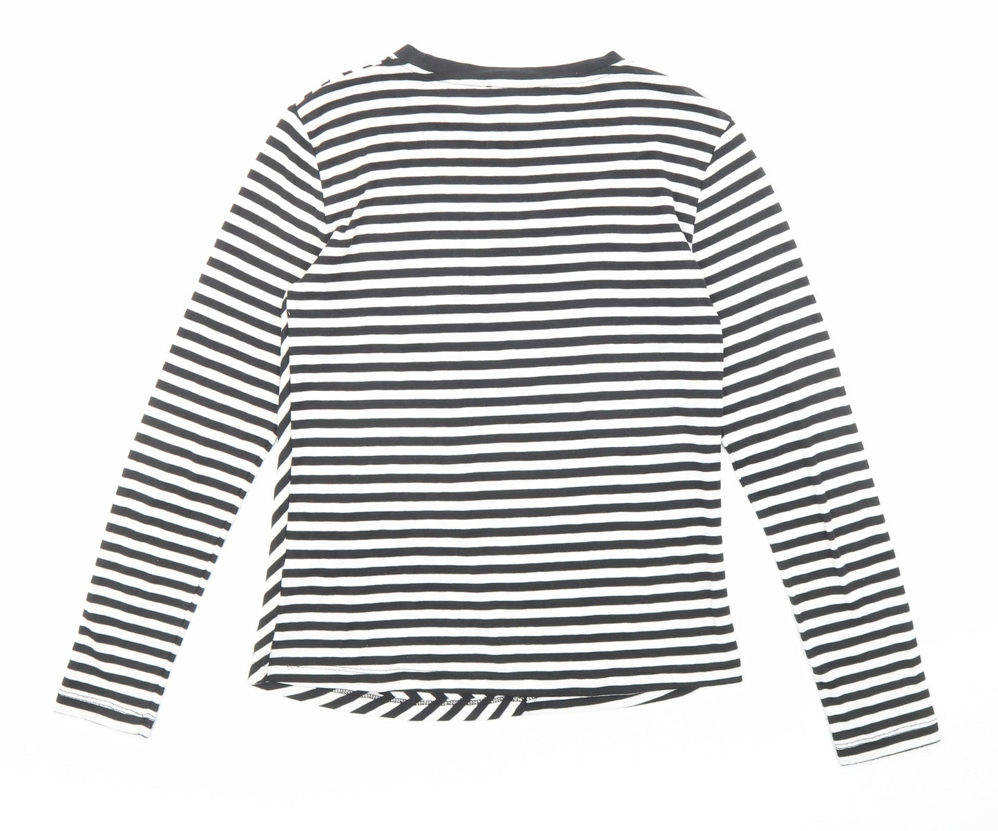 Warehouse Womens Black Striped Polyester Basic T-Shirt Size 8 Round Neck