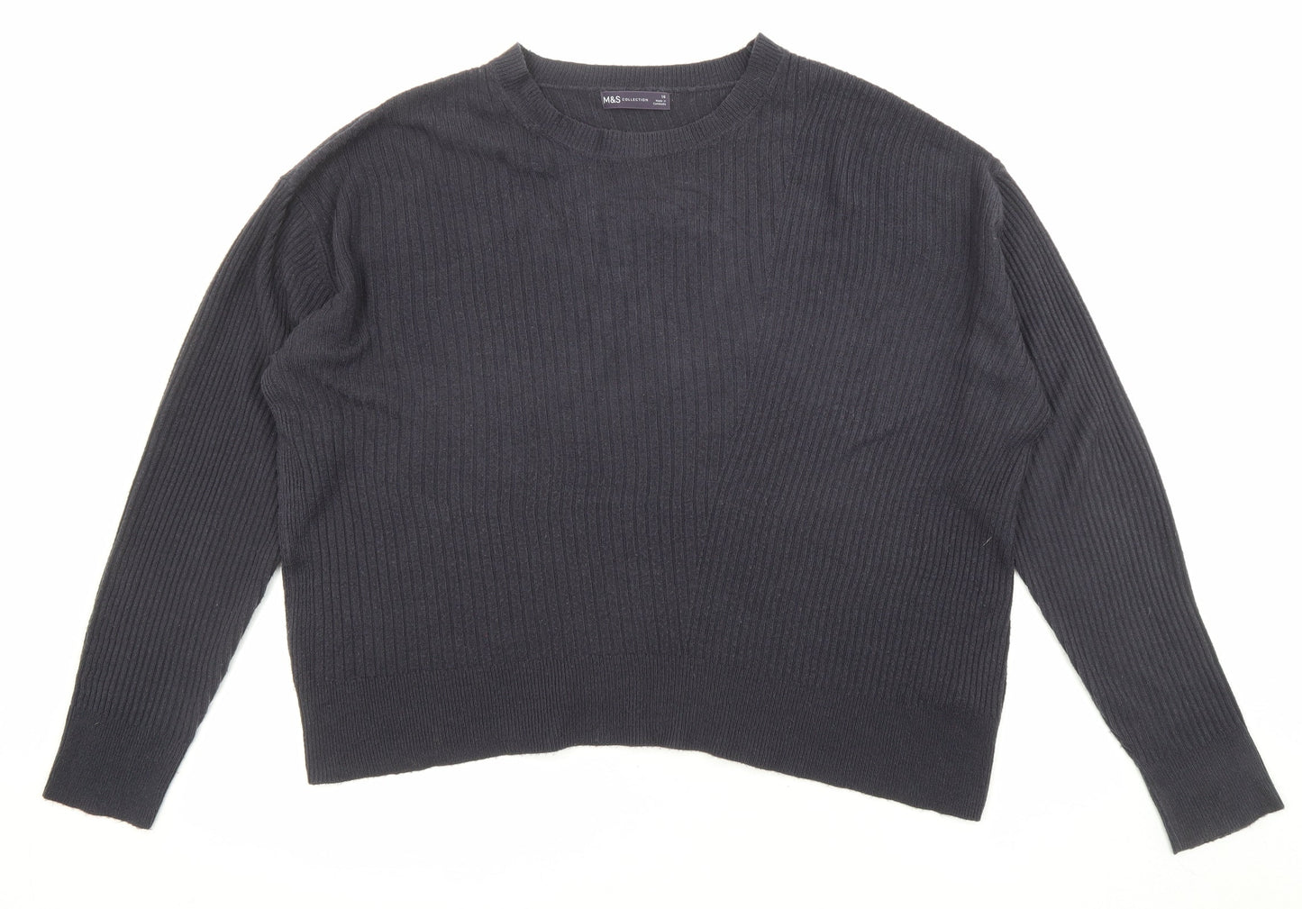 Marks and Spencer Womens Blue Boat Neck Acrylic Pullover Jumper Size 16