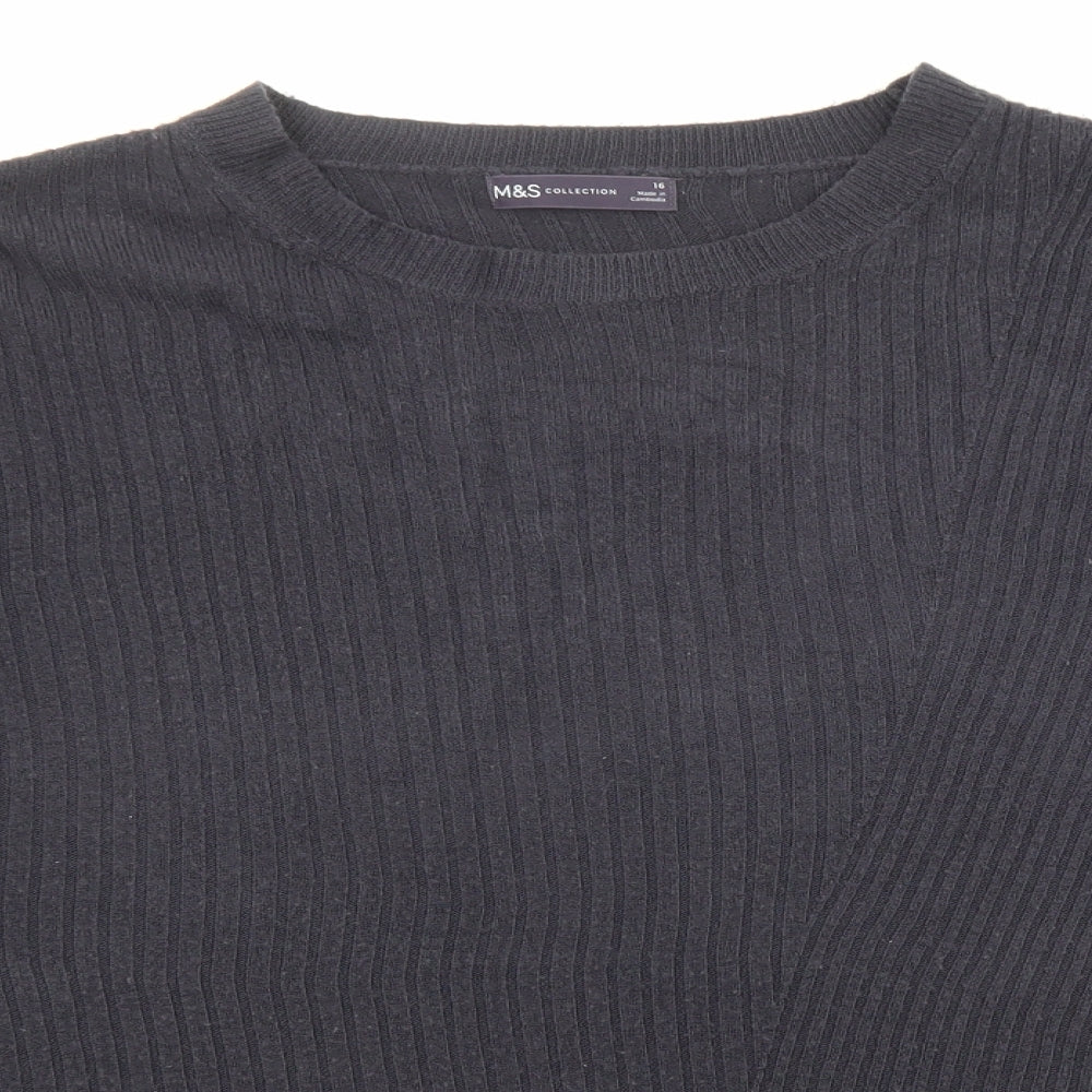 Marks and Spencer Womens Blue Boat Neck Acrylic Pullover Jumper Size 16