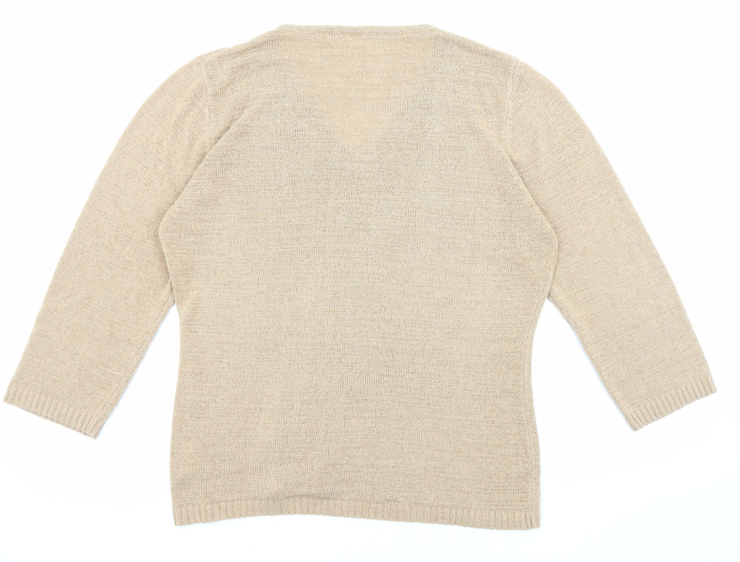 Stephen Womens Beige V-Neck Acrylic Pullover Jumper Size M
