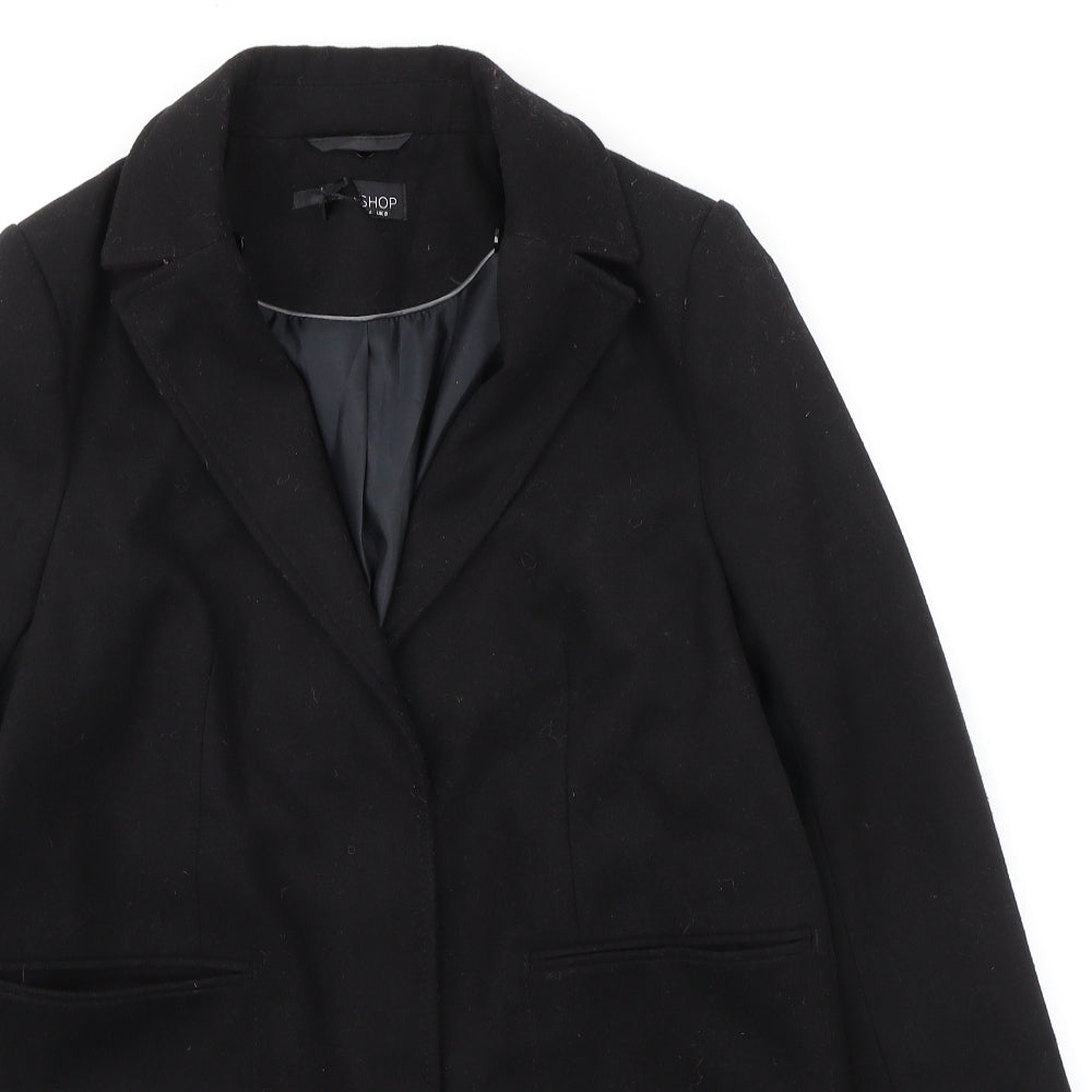 Topshop Womens Black Overcoat Coat Size 8 Snap - Hidden Closure