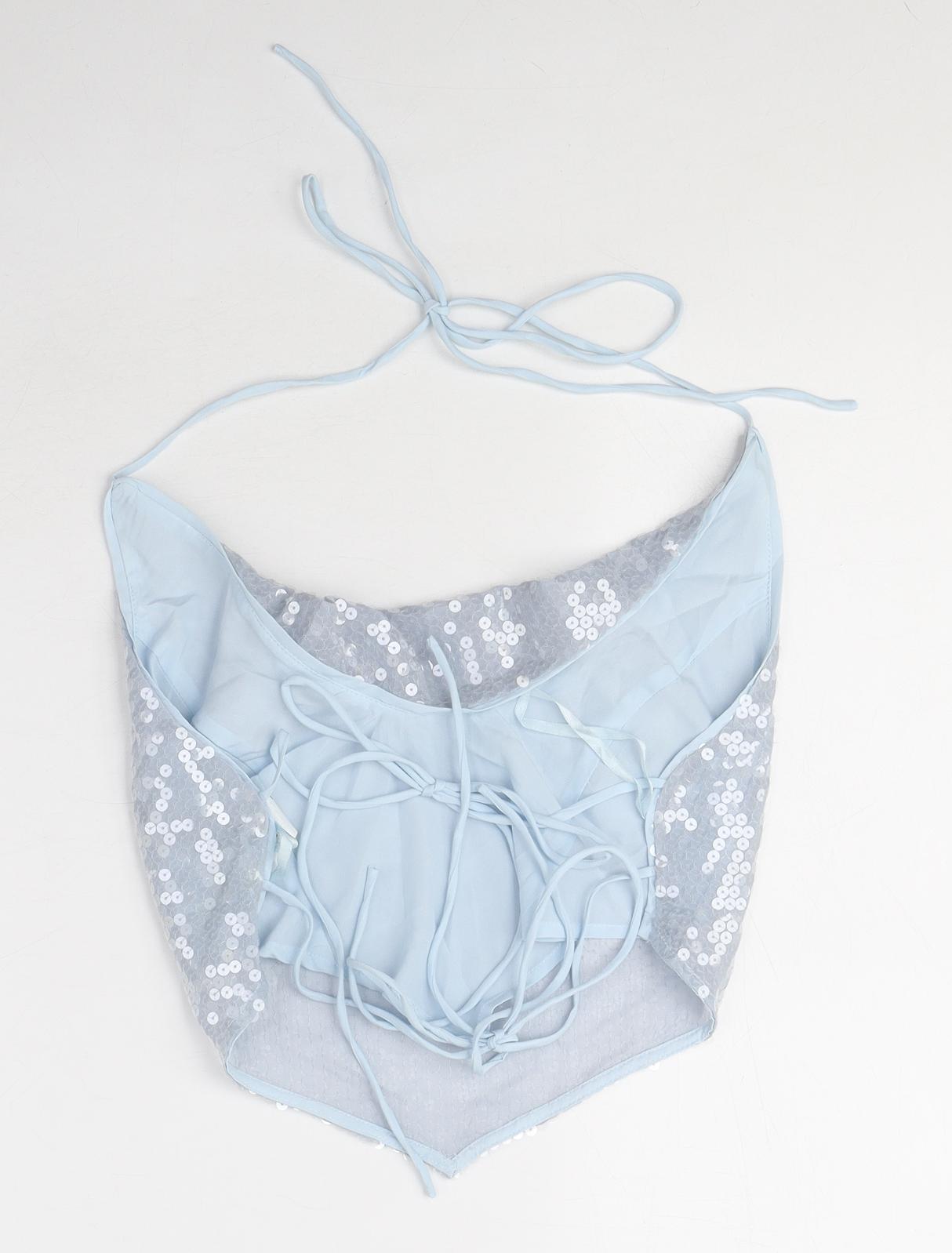 ASOS Womens Blue Polyester Cropped Blouse Size 10 Cowl Neck - Backless, Sequin