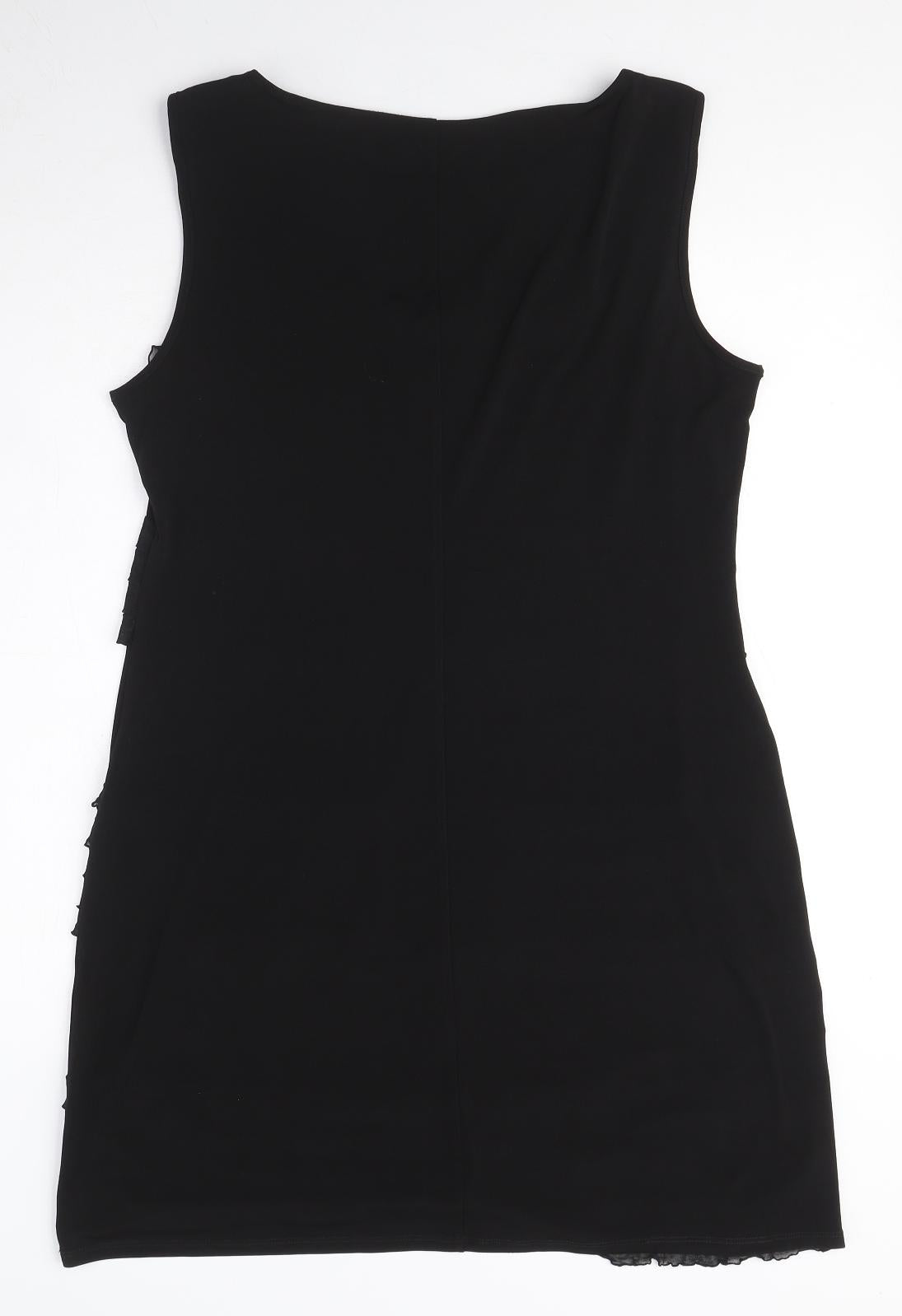 Wallis Womens Black Polyester A-Line Size 14 Boat Neck Pullover - Ruffle Detail