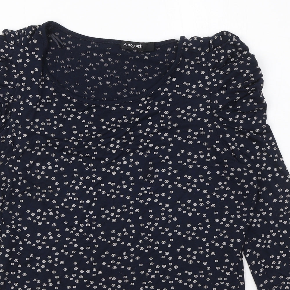 Autograph Womens Blue Geometric Viscose Basic T-Shirt Size 8 Round Neck - Circle pattern