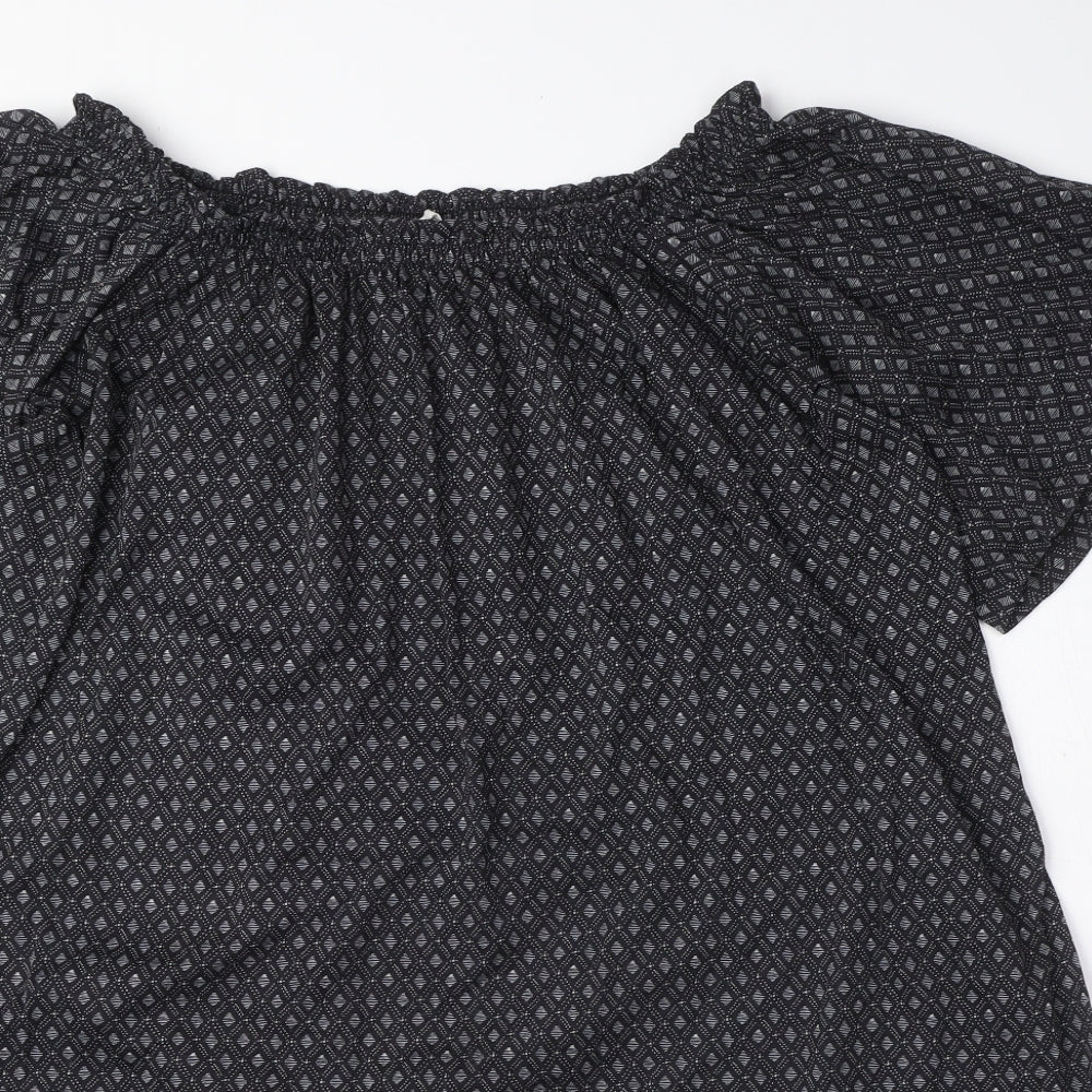H&M Womens Black Geometric Polyester T-Shirt Dress Size S Off the Shoulder Pullover