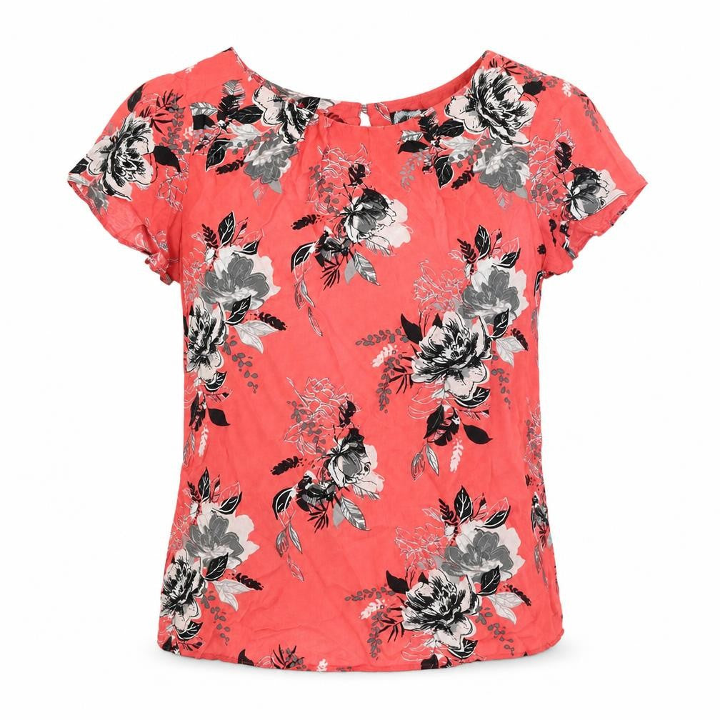 Wallis Womens Pink Floral Viscose Basic T-Shirt Size 10 Round Neck