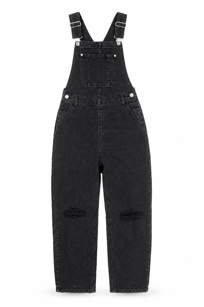 Front view of Denim & Co. women’s black cotton straight jeans, size UK 4, 28-inch leg regular button - dungarees