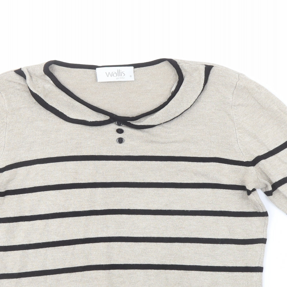 Wallis Womens Beige Collared Striped Viscose Pullover Jumper Size 8