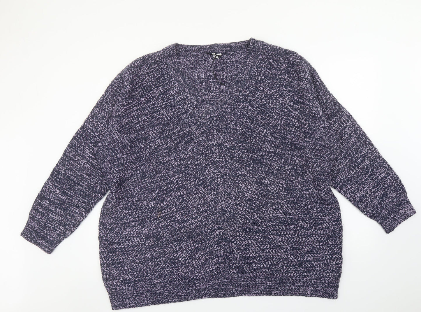 Capsule Womens Purple V-Neck Acrylic Pullover Jumper Size L