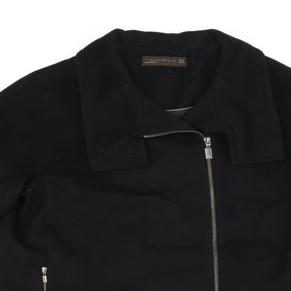 Zara Womens Black Overcoat Coat Size M Zip