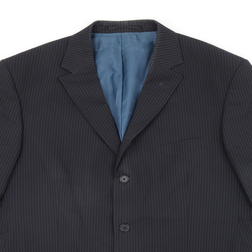 Marks and Spencer Mens Blue Striped Polyester Jacket Suit Jacket Size 42 Regular