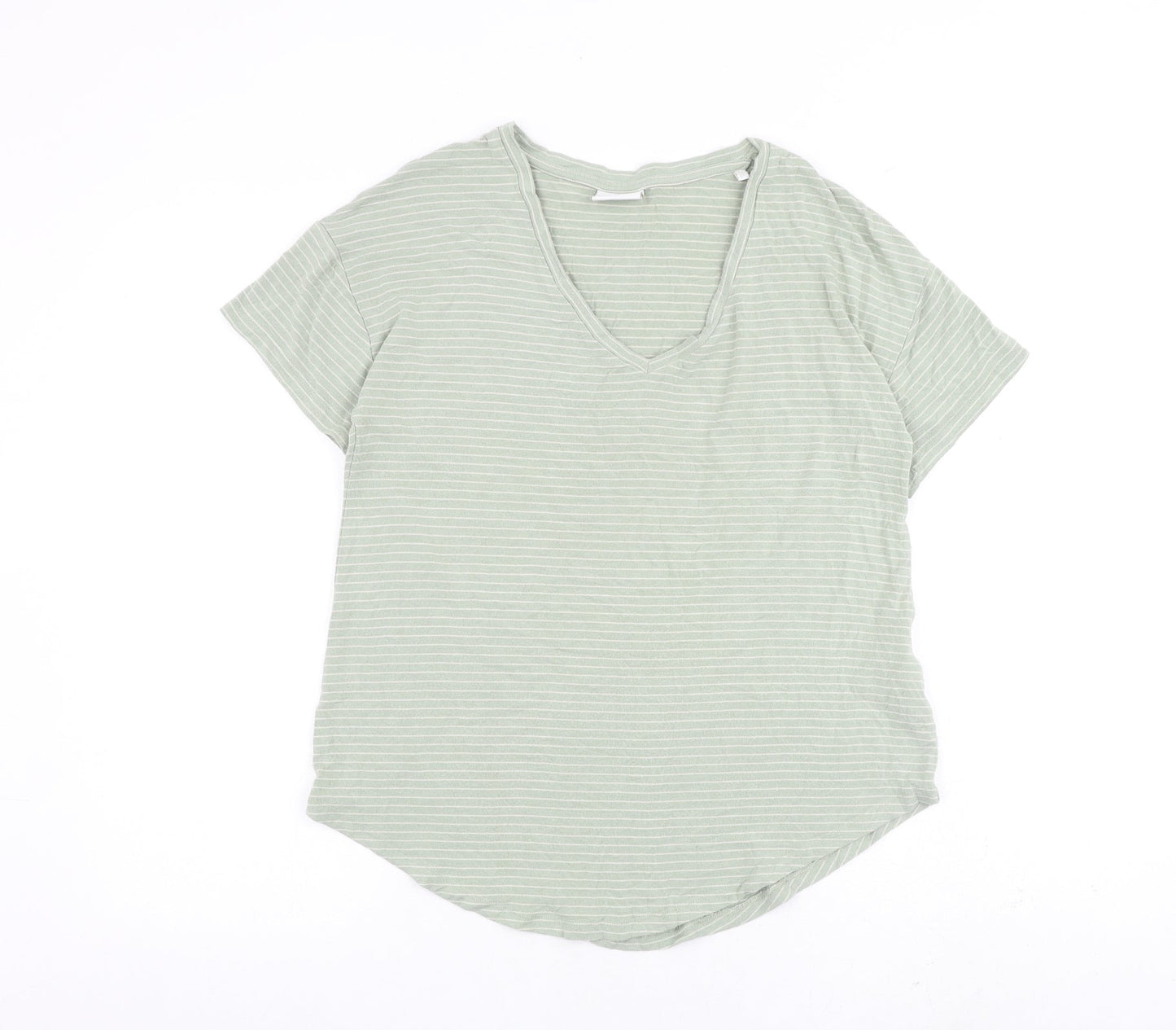 Mamalicious Womens Green Striped Viscose Basic T-Shirt Size M Round Neck