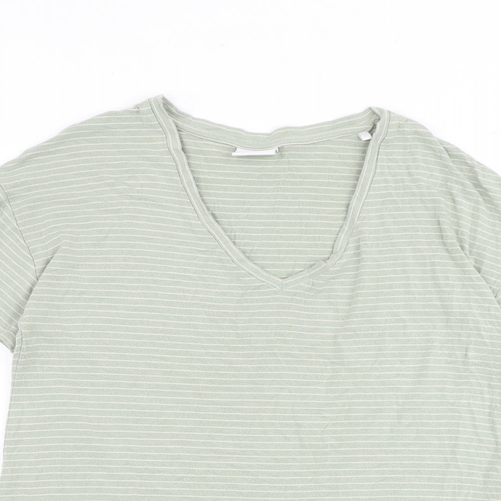 Mamalicious Womens Green Striped Viscose Basic T-Shirt Size M Round Neck