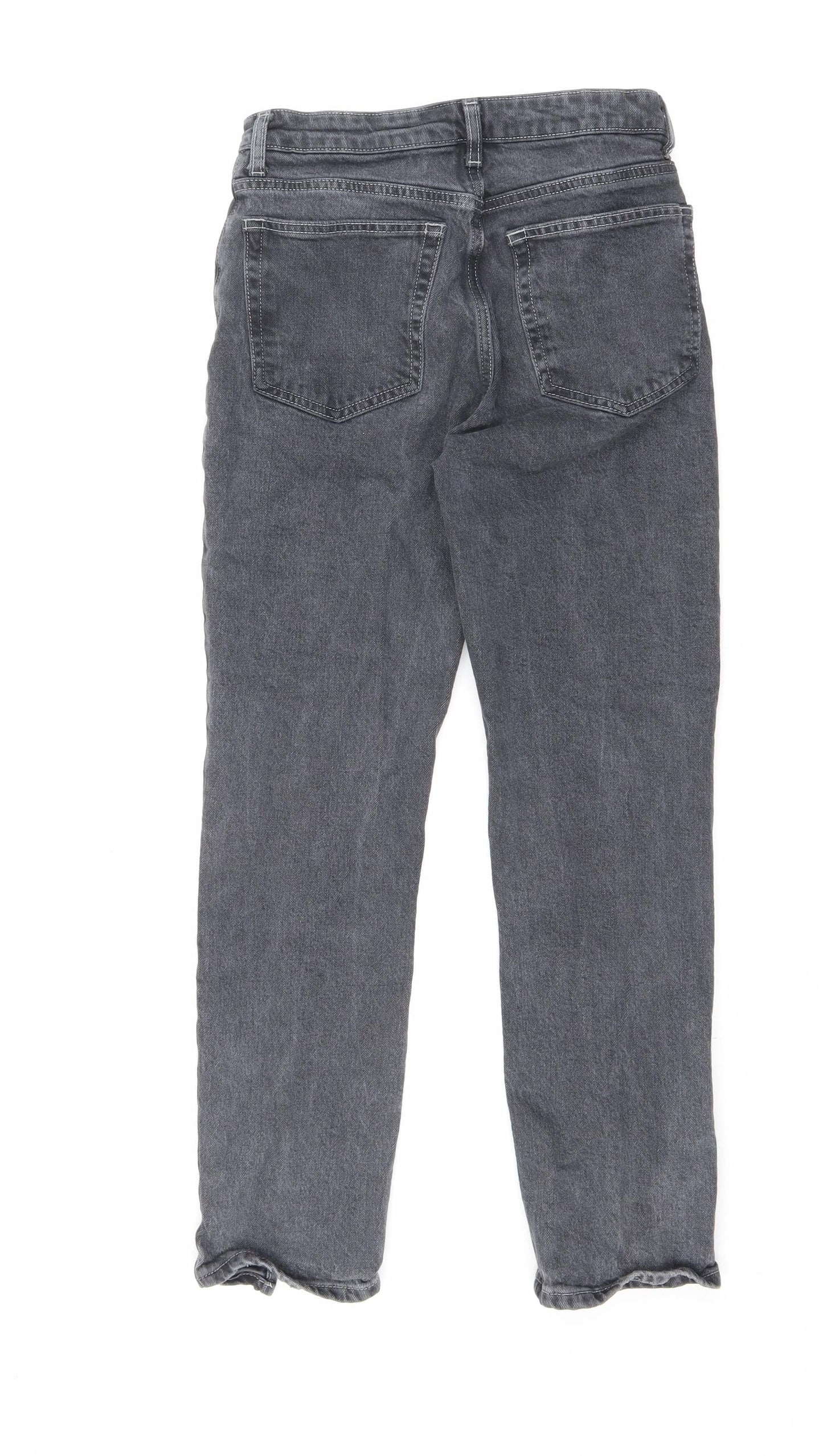 Topshop Womens Grey Cotton Straight Jeans Size 28 in L32 in Regular Zip - Split Hem Detail