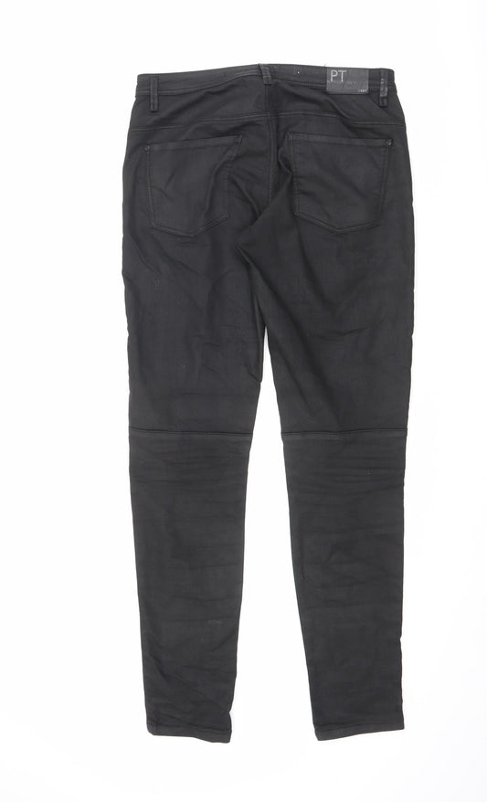 Part Two Womens Black Cotton Trousers Size 12 L31.5 in Regular Zip - Leather Look
