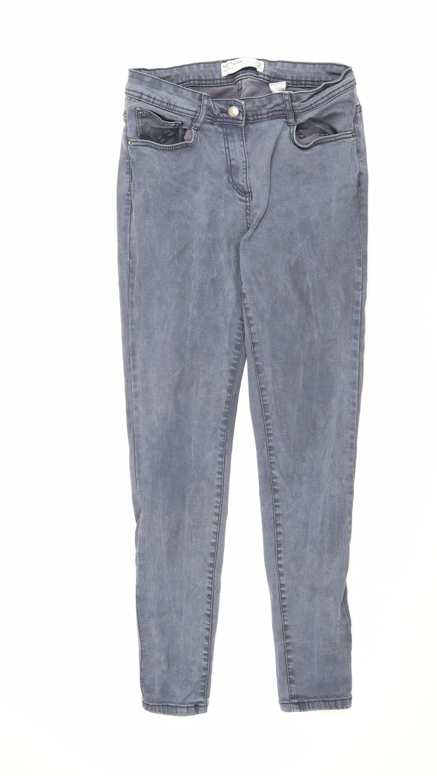 NEXT Womens Grey Cotton Skinny Jeans Size 12 L28 in Regular Zip