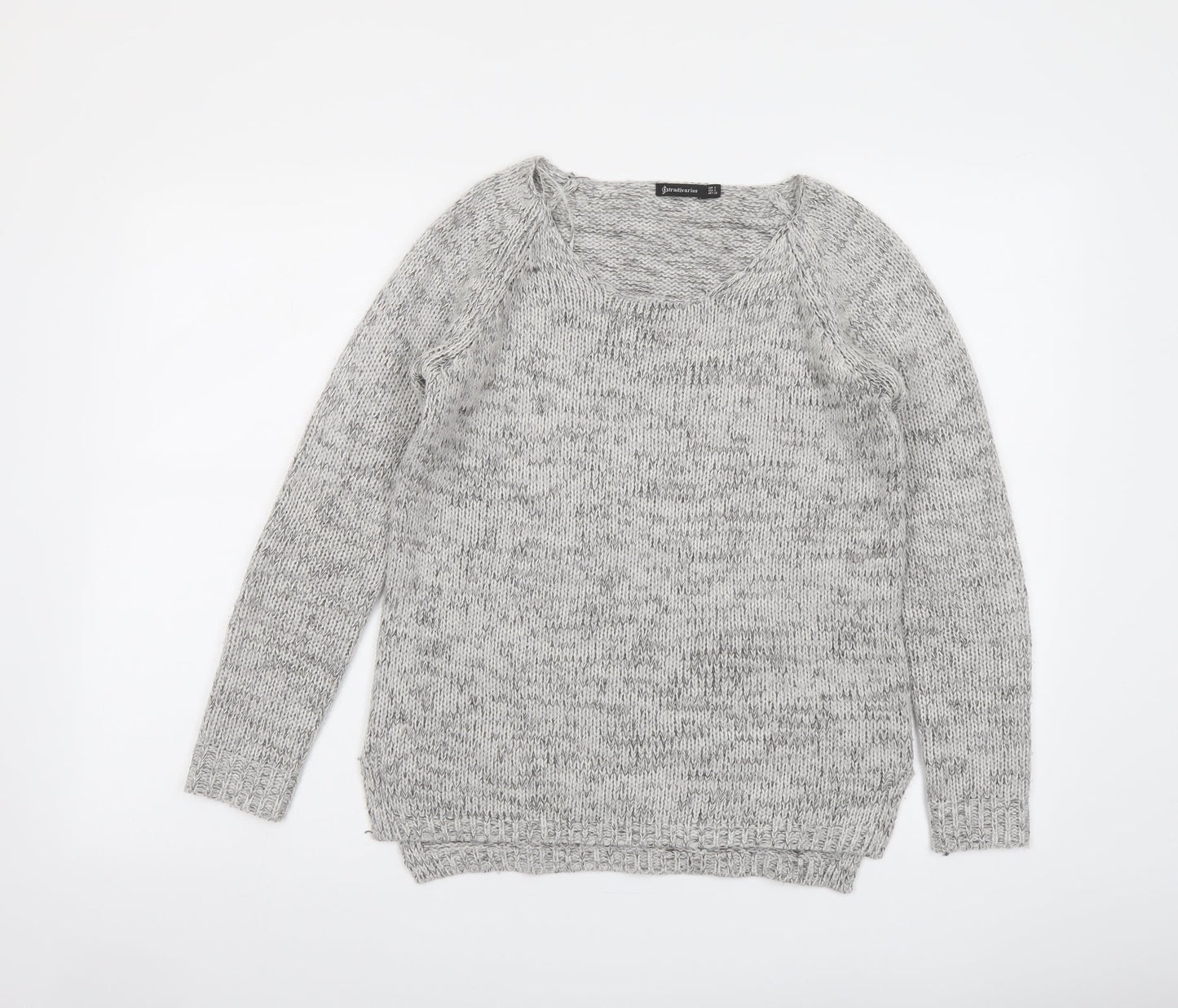 Stradivarius Womens Grey Round Neck Acrylic Pullover Jumper Size S