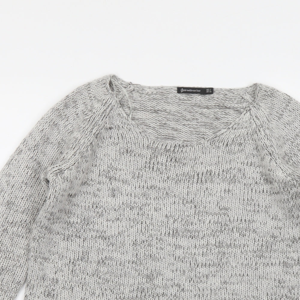 Stradivarius Womens Grey Round Neck Acrylic Pullover Jumper Size S