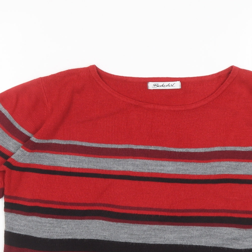 Berkertex Womens Multicoloured Round Neck Striped Acrylic Pullover Jumper Size 10