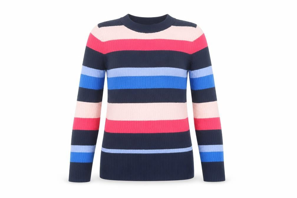 Marks and Spencer Womens Multicoloured Mock Neck Striped Viscose Pullover Jumper Size 6