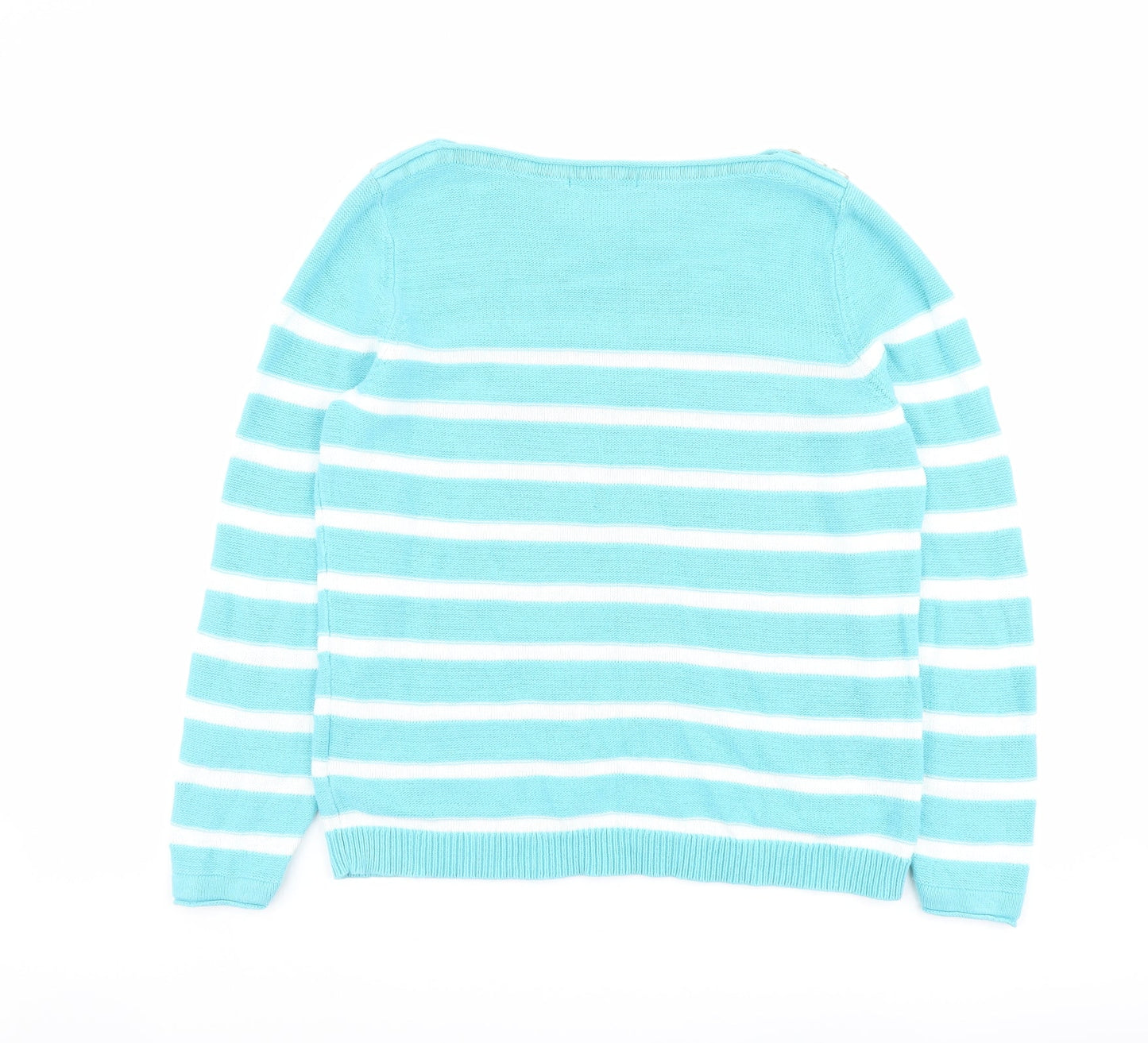 Bonmarché Womens Blue Boat Neck Striped Cotton Pullover Jumper Size M