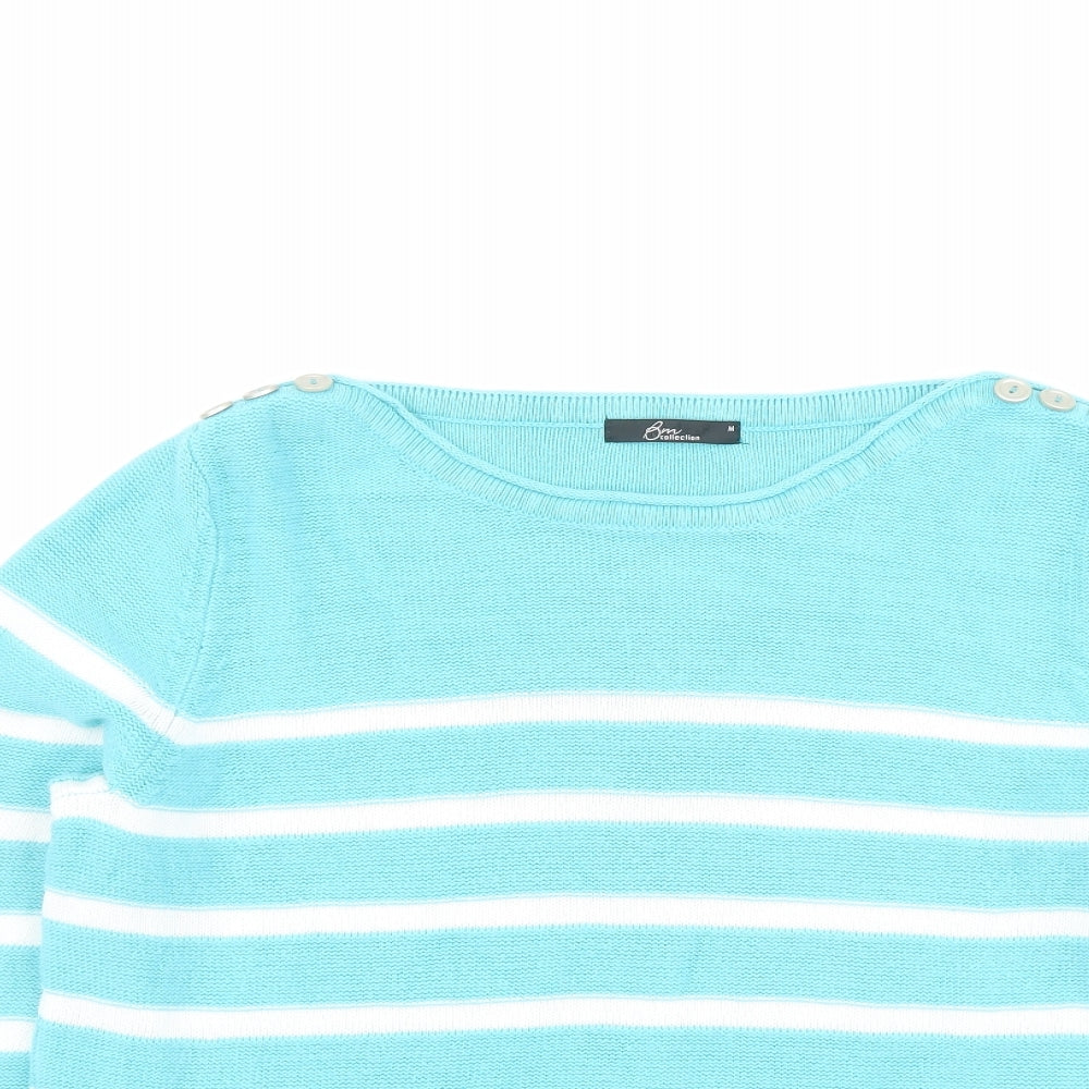 Bonmarché Womens Blue Boat Neck Striped Cotton Pullover Jumper Size M