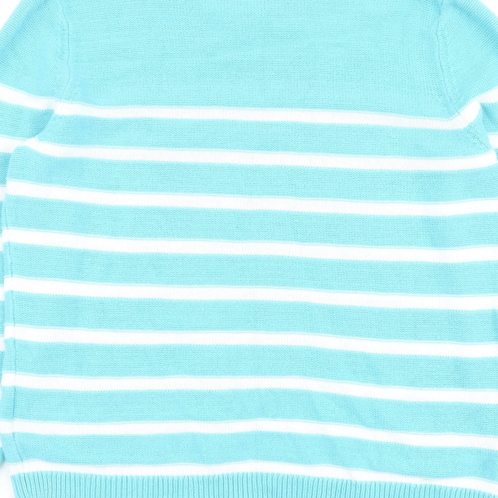 Bonmarché Womens Blue Boat Neck Striped Cotton Pullover Jumper Size M