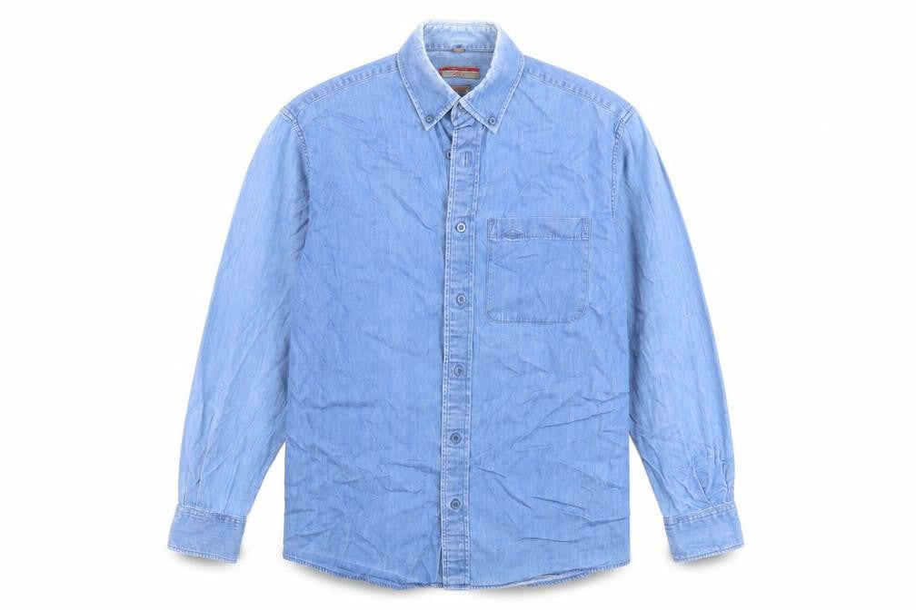 Lee Mens Blue Cotton Button-Up Size 15 Collared Button