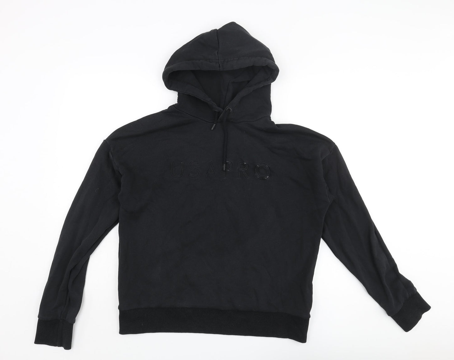 USA Pro Womens Black Polyester Pullover Hoodie Size 16 Pullover - Embroidered Logo