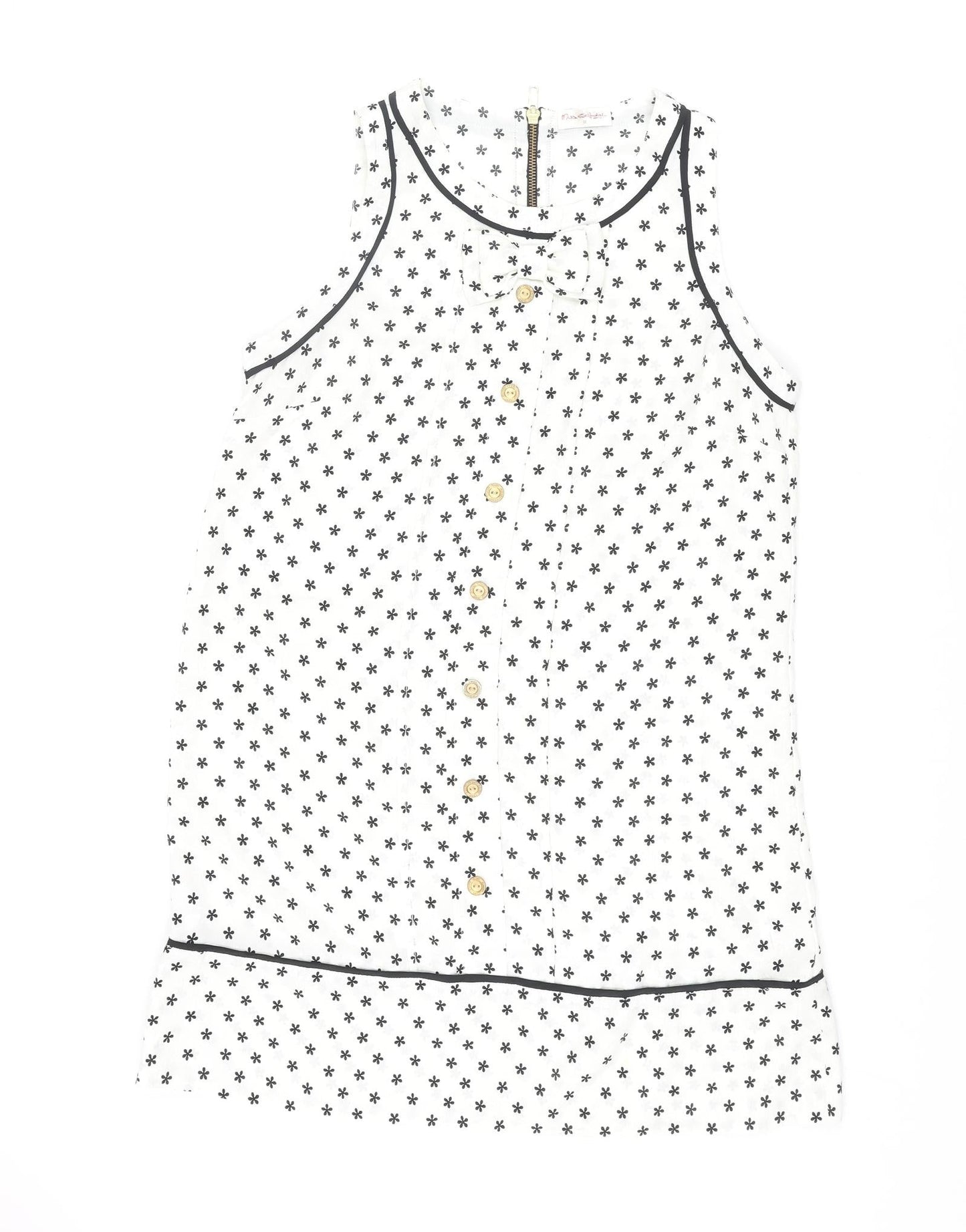 Miss Selfridge Womens Ivory Geometric Polyester Shift Size 12 Round Neck Zip - Button Floral