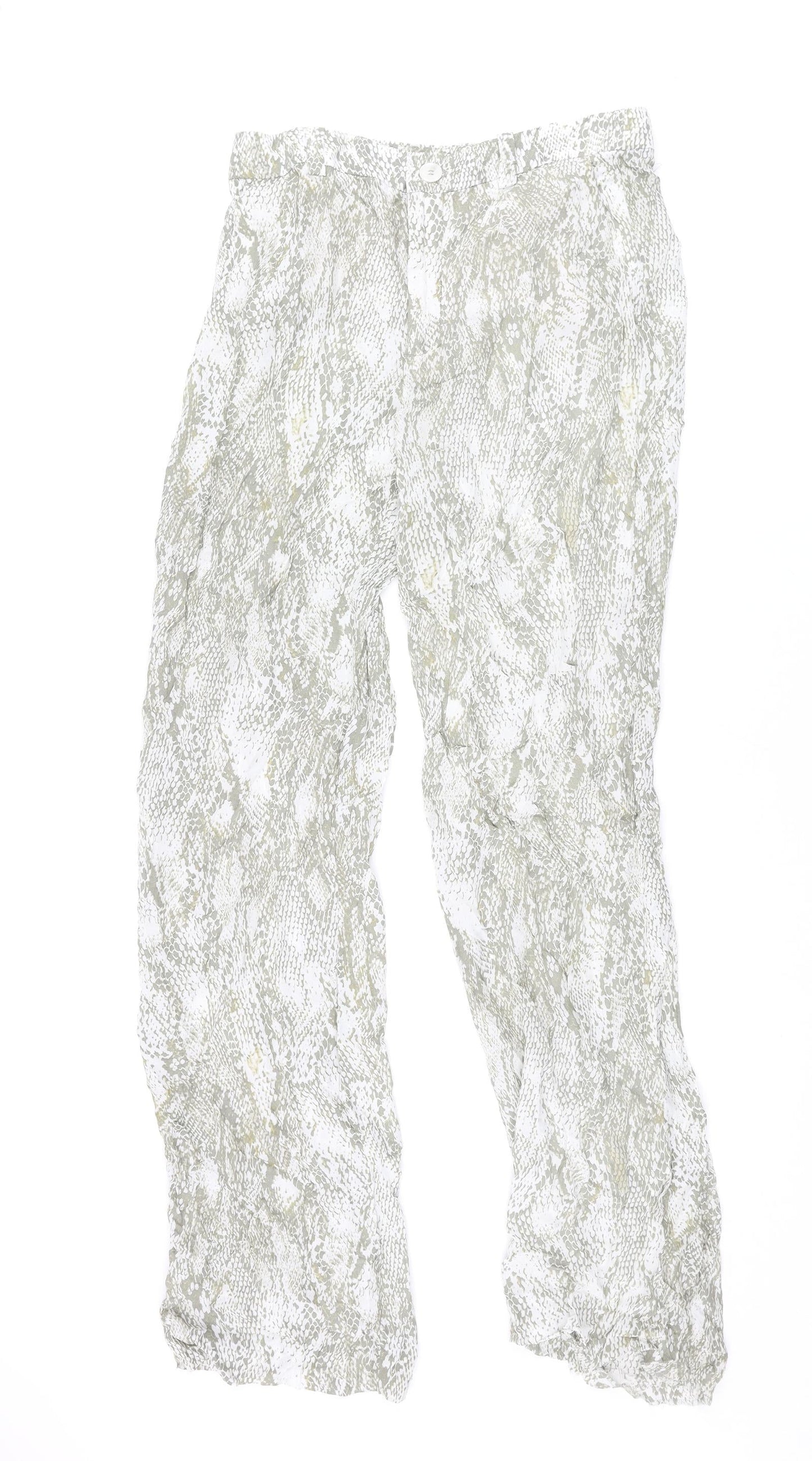 Zara Womens Beige Animal Print Viscose Trousers Size M L33 in Regular Zip - Snake Print