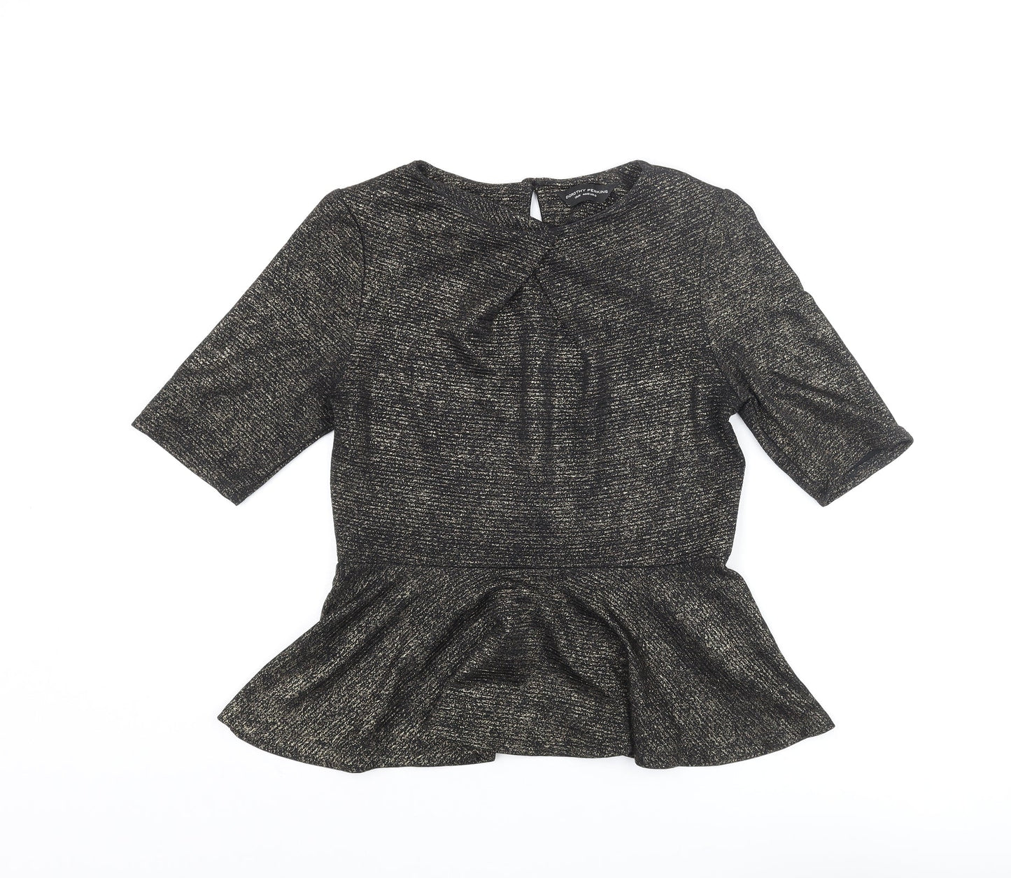 Dorothy Perkins Womens Gold Polyester Basic Blouse Size 14 Round Neck - Peplum