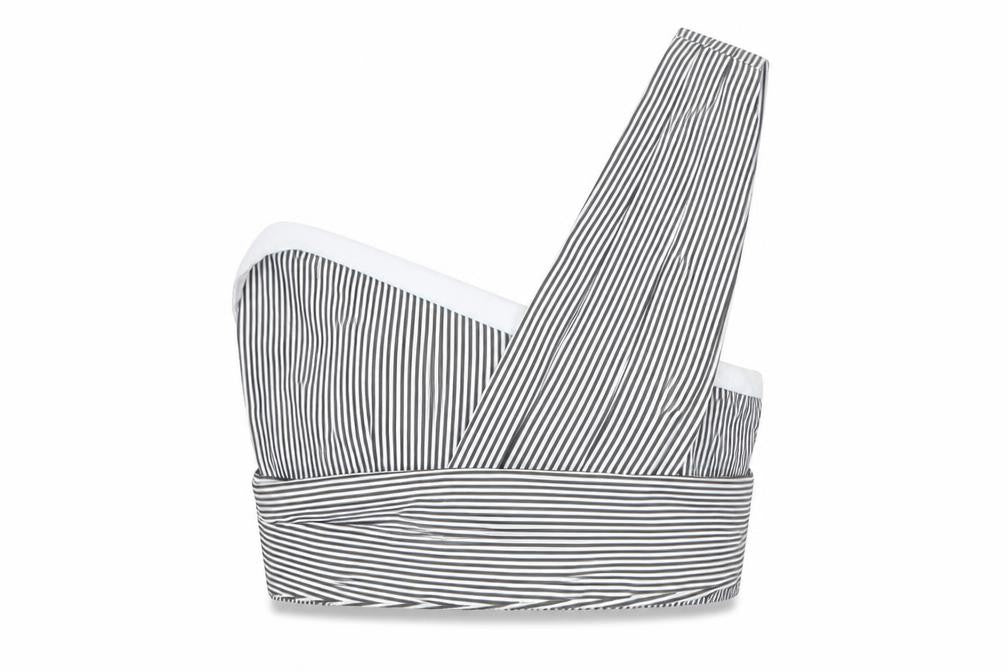 PRETTYLITTLETHING Womens White Striped Polyester Cropped T-Shirt Size 8 One Shoulder - Tie Detail