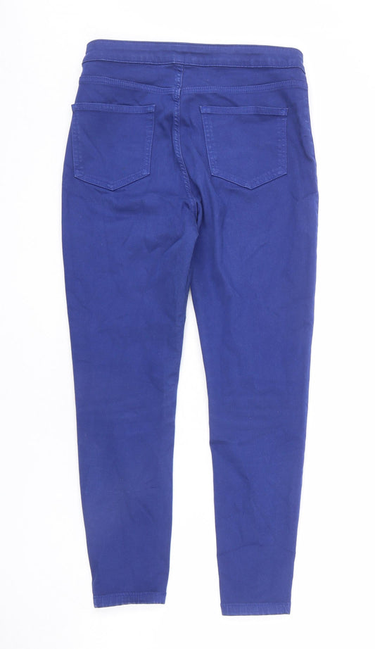 Marks and Spencer Womens Blue Cotton Skinny Jeans Size 12 L24 in Regular Zip - Short Length