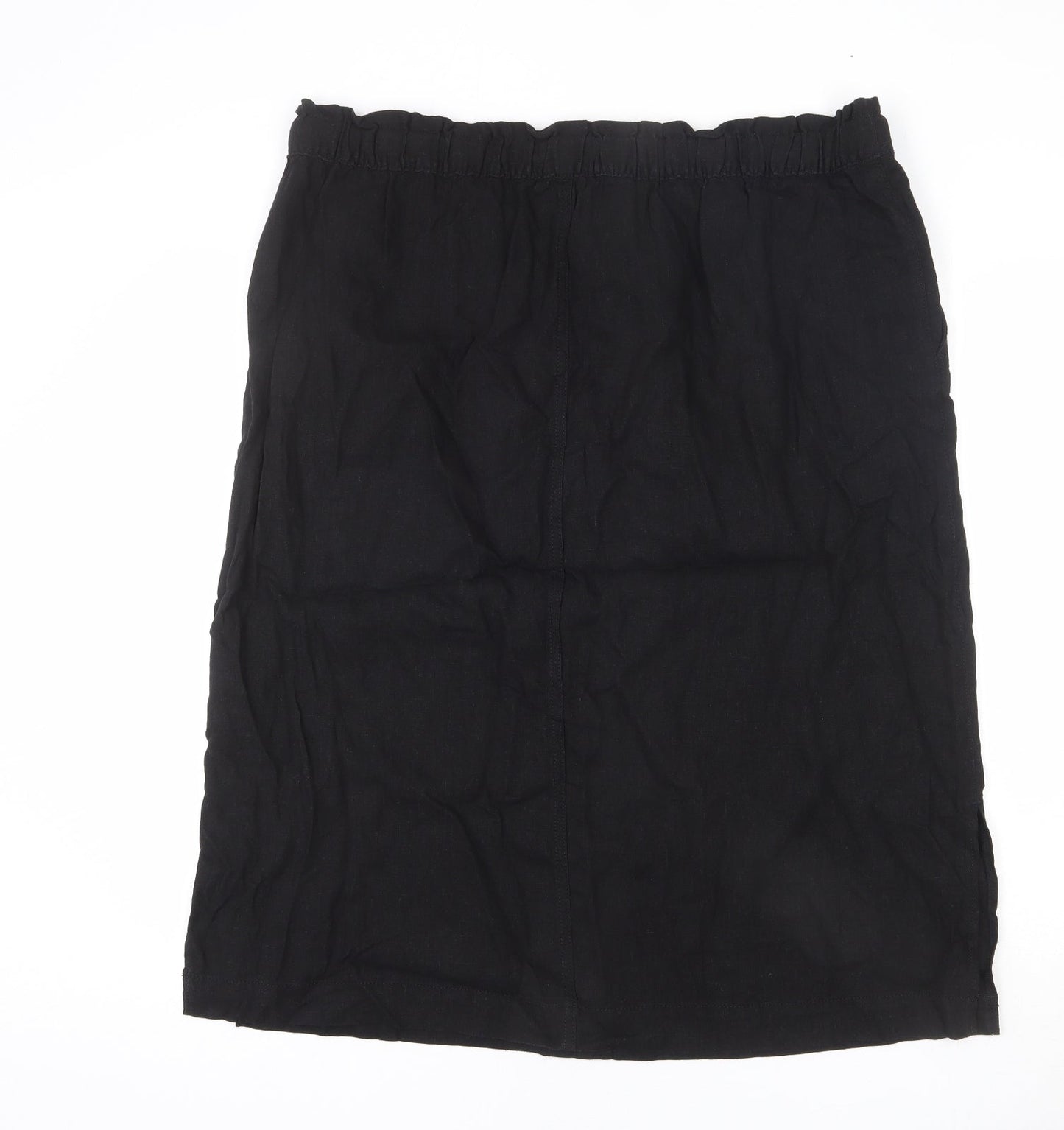 Marks and Spencer Womens Black Viscose A-Line Skirt Size 20 - Side Slits, Tie Details, Elastic Waist