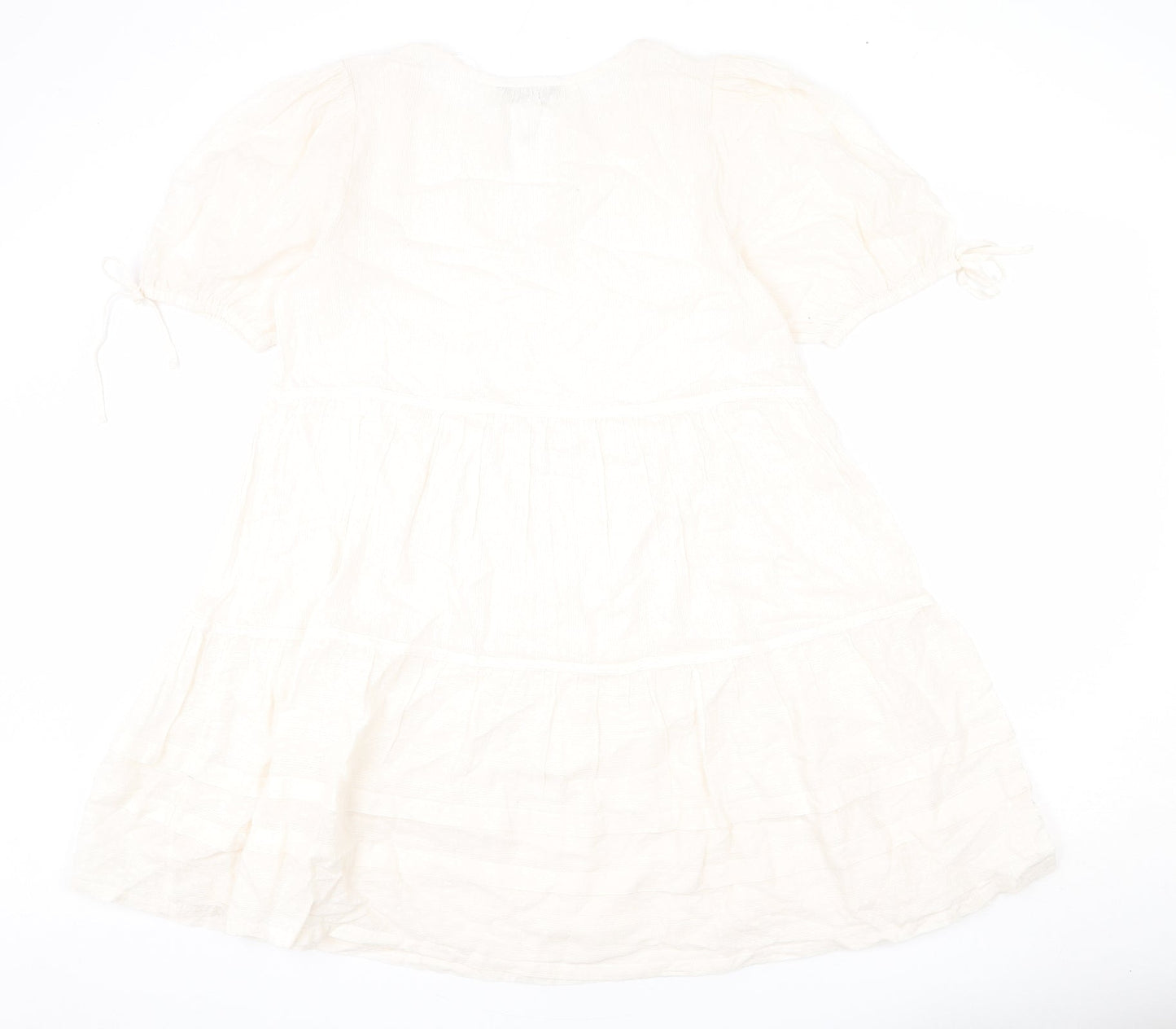 Marks and Spencer Womens Beige Geometric 100% Cotton A-Line Size 12 V-Neck Pullover - Bows