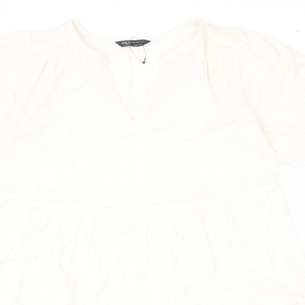 Marks and Spencer Womens Beige Geometric 100% Cotton A-Line Size 12 V-Neck Pullover - Bows