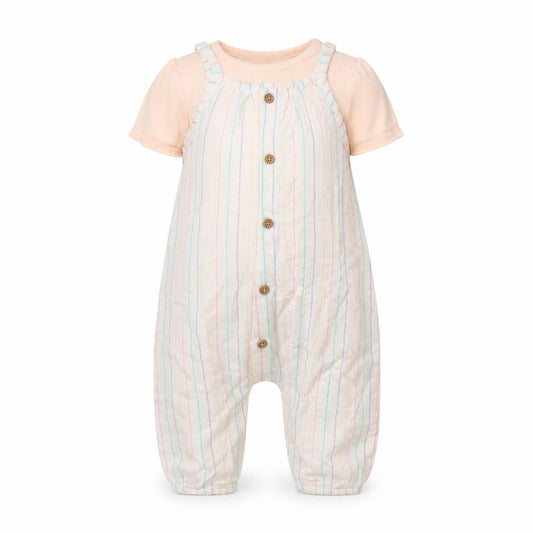 Marks and Spencer Girls Multicoloured Striped Polyester Jumpsuit Outfit/Set Size 3-6 Months Snap