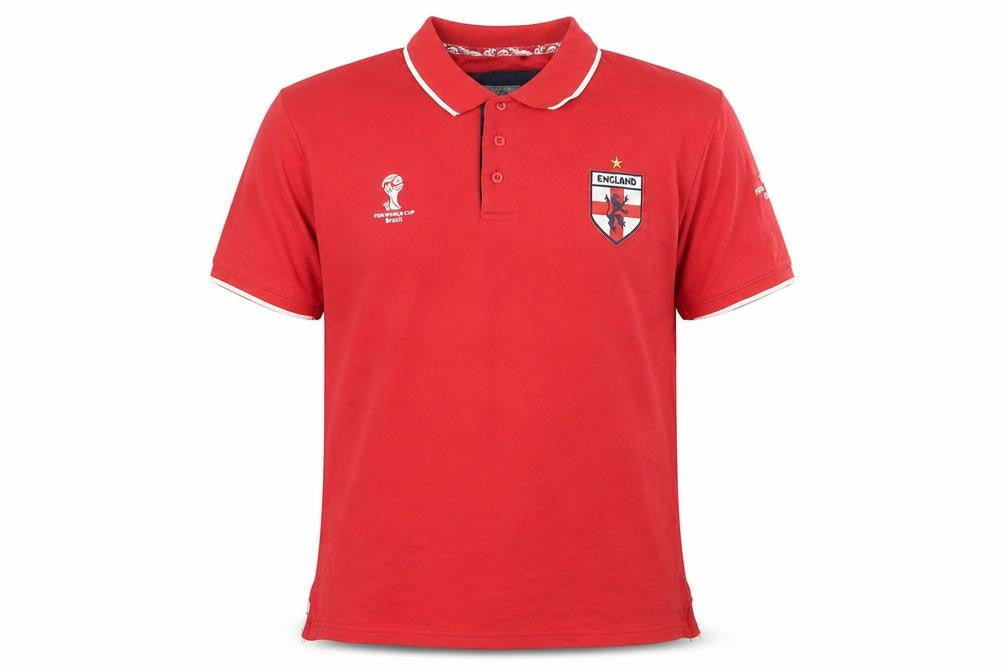 FIFA Mens Red Cotton Polo Size L Collared Pullover - England World Cup Brazil