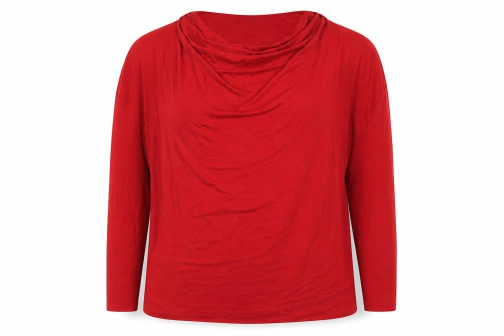 Inwear Womens Red Viscose Basic Blouse Size XL Cowl Neck