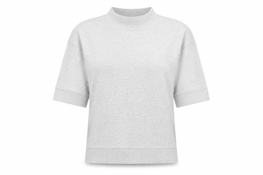 Front view of French Connection women’s grey viscose pullover sweatshirt, size S, pullover